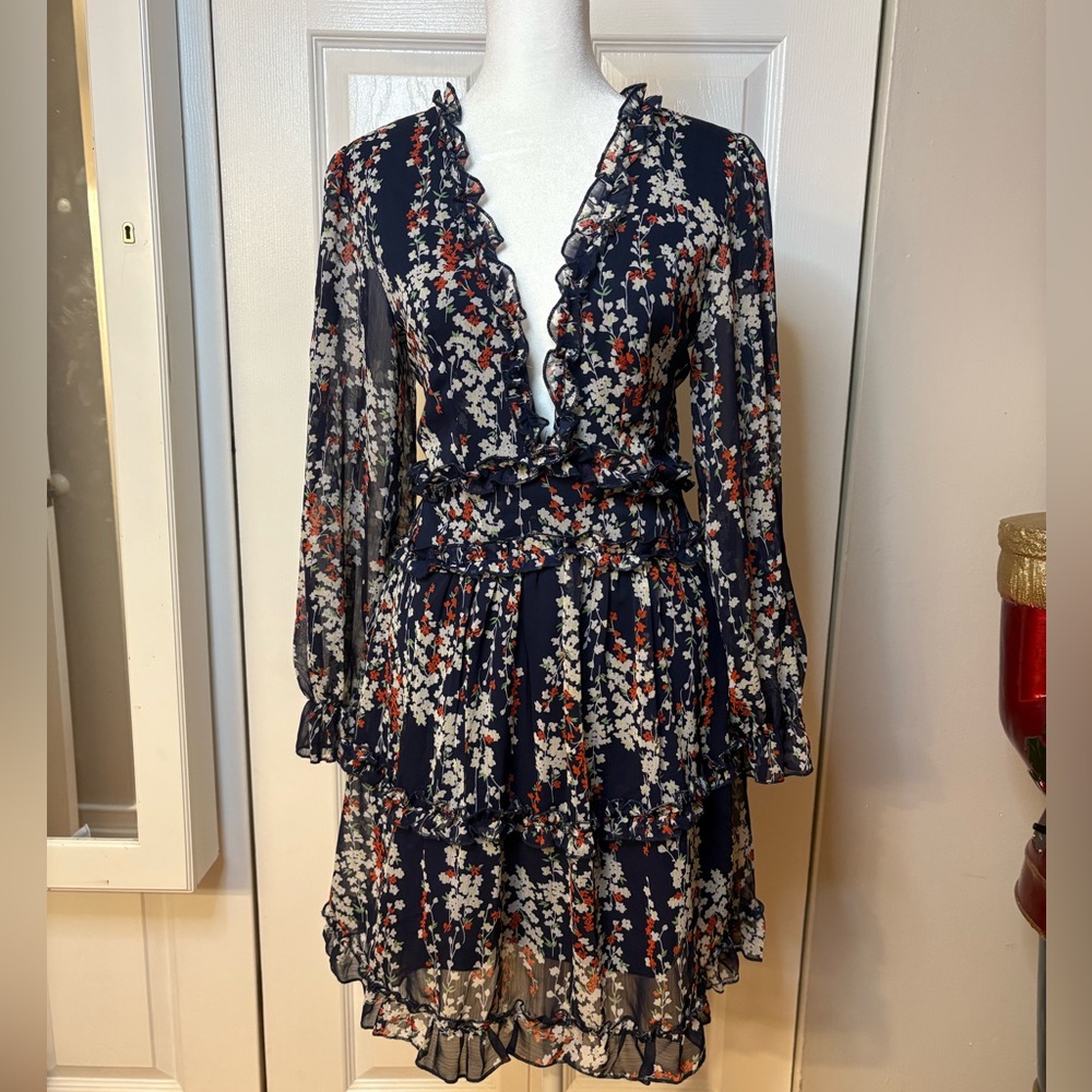 Amazon Navy Floral Long Sleeve Dress